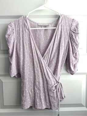 Abercrombie & Fitch Lavender Polka Dot Wrap Top XS – Puff Sleeve Peplum Blouse